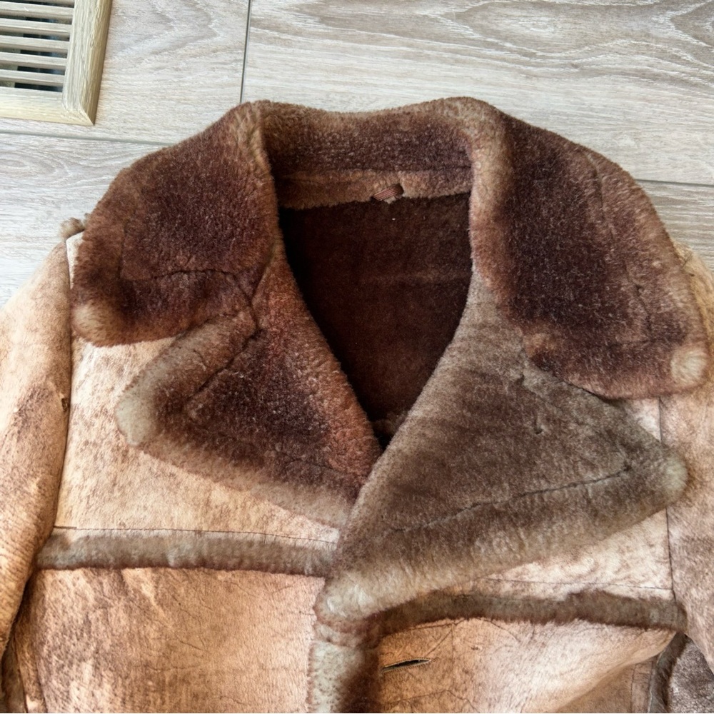 Vintage Rice Sportswear Genuine Shearling Sheepskin Leather Coat - Picture 5 of 16